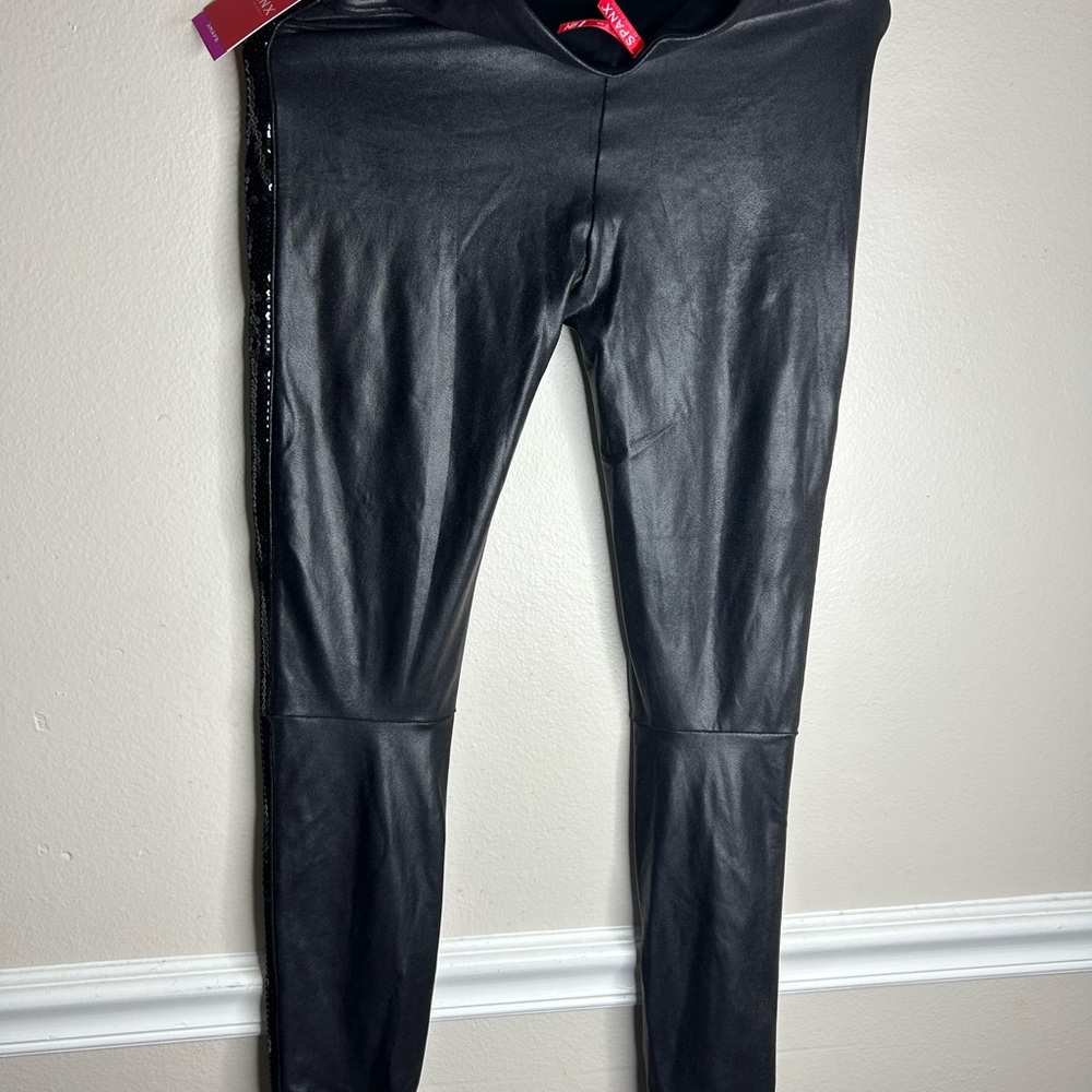 SPANX Faux Leather Sequin Leggings size medium